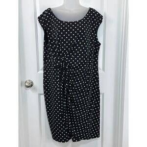 Connected Woman Black White Polka Dot Ruched Sheath Dress 2XL 20 20W Midi Work